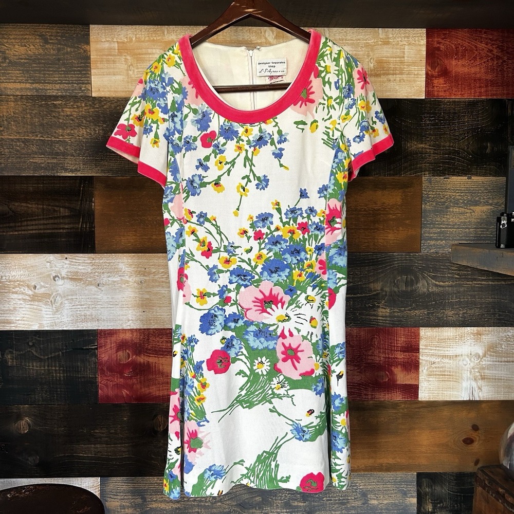 Mr.Dino Vintage Aztec Floral  Graphic short Sleeve Midi Dress In White Pink 12